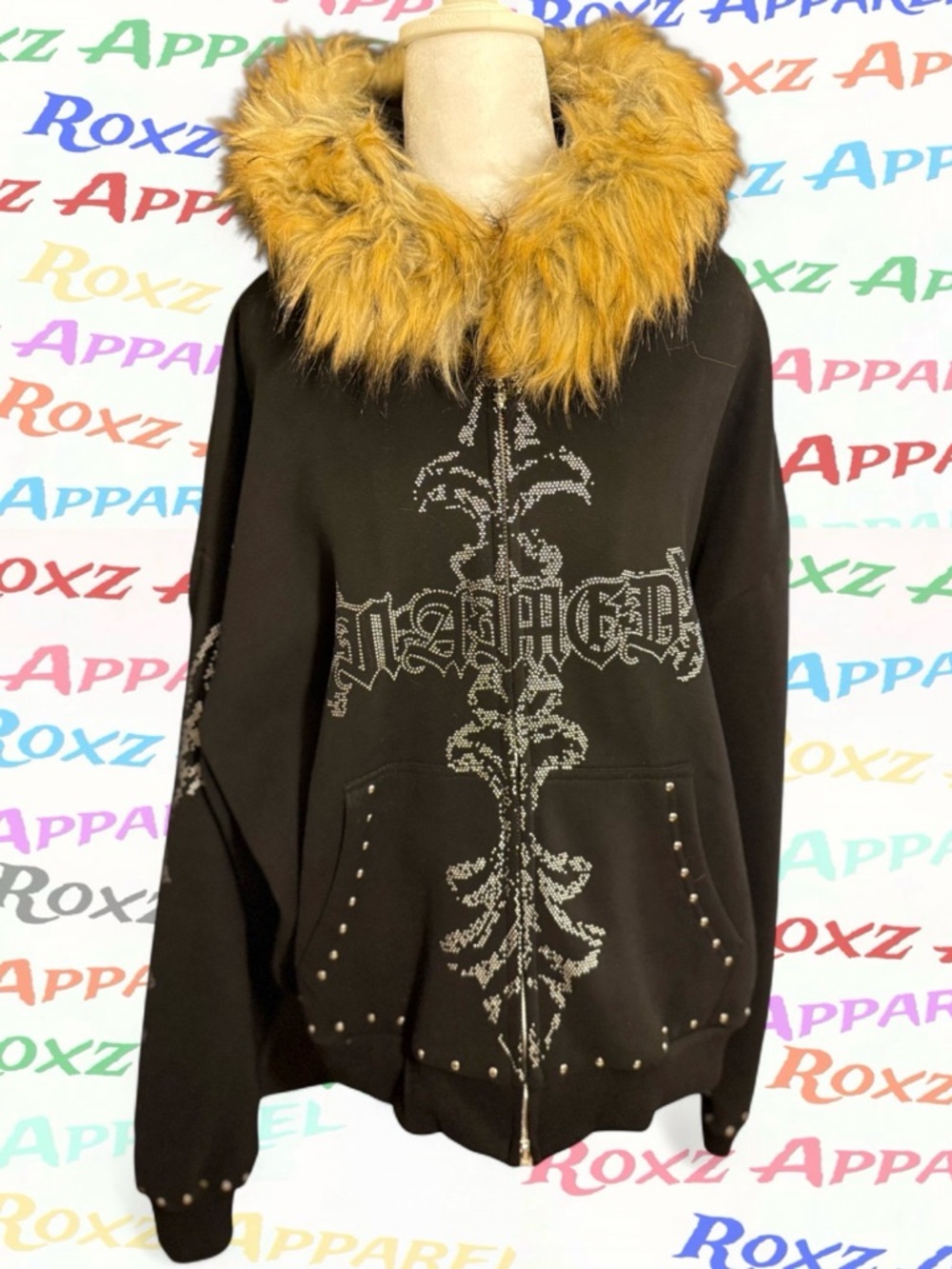 Named Collective - Faux Fur Studded Zip Hoodie 🖤